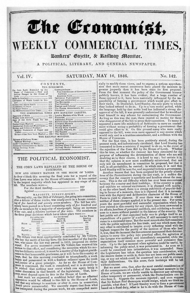 5 августа 1843 банкир Джеймс Уилсон обозначил список тем, которые он и его редакторы намерены освещать в своем экономическом издании